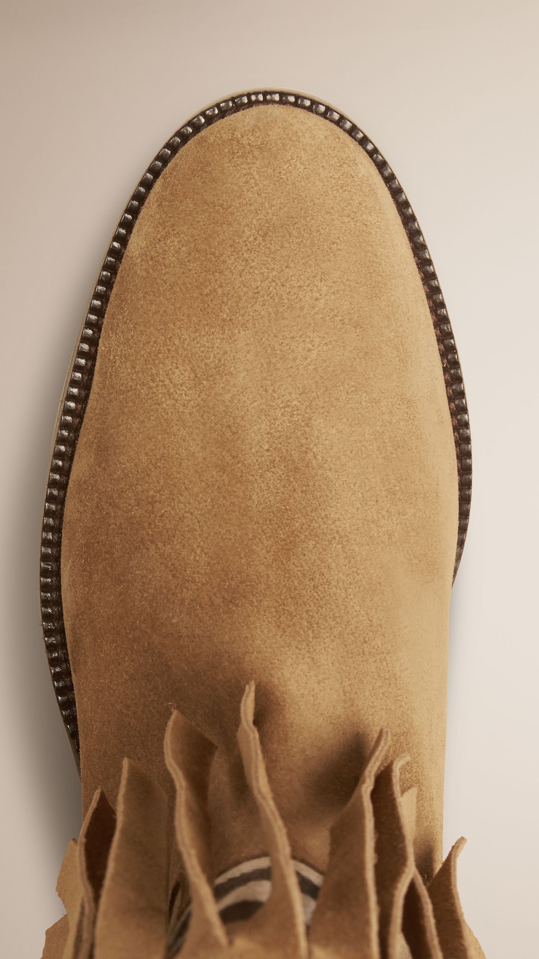 SANDSTONE Bottes en cuir velours à empiècement check et franges