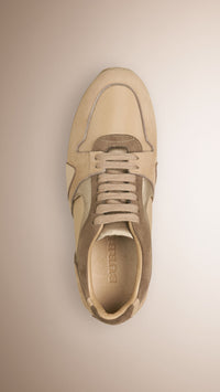 LIGHT NUDE Tennis Field Sneaker en cuir velours et matière filet