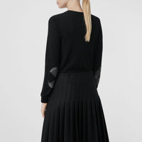 Cardigan en laine mérinos avec éléments check - Noir