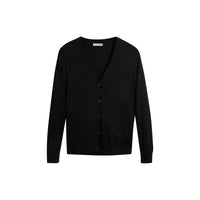 Cardigan en laine mérinos avec éléments check - Noir