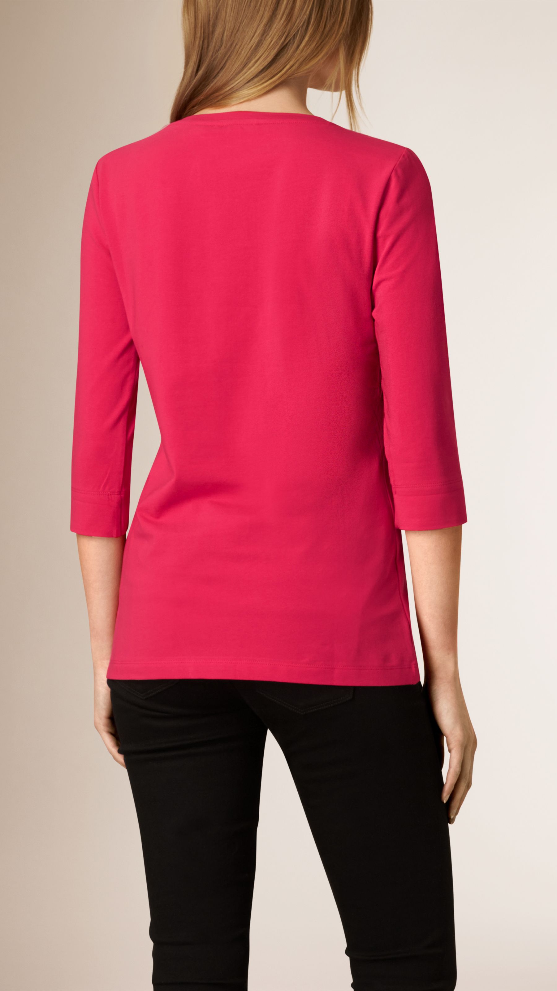BRIGHT CRIMSON PINK Haut en coton extensible avec poignets à motif check
