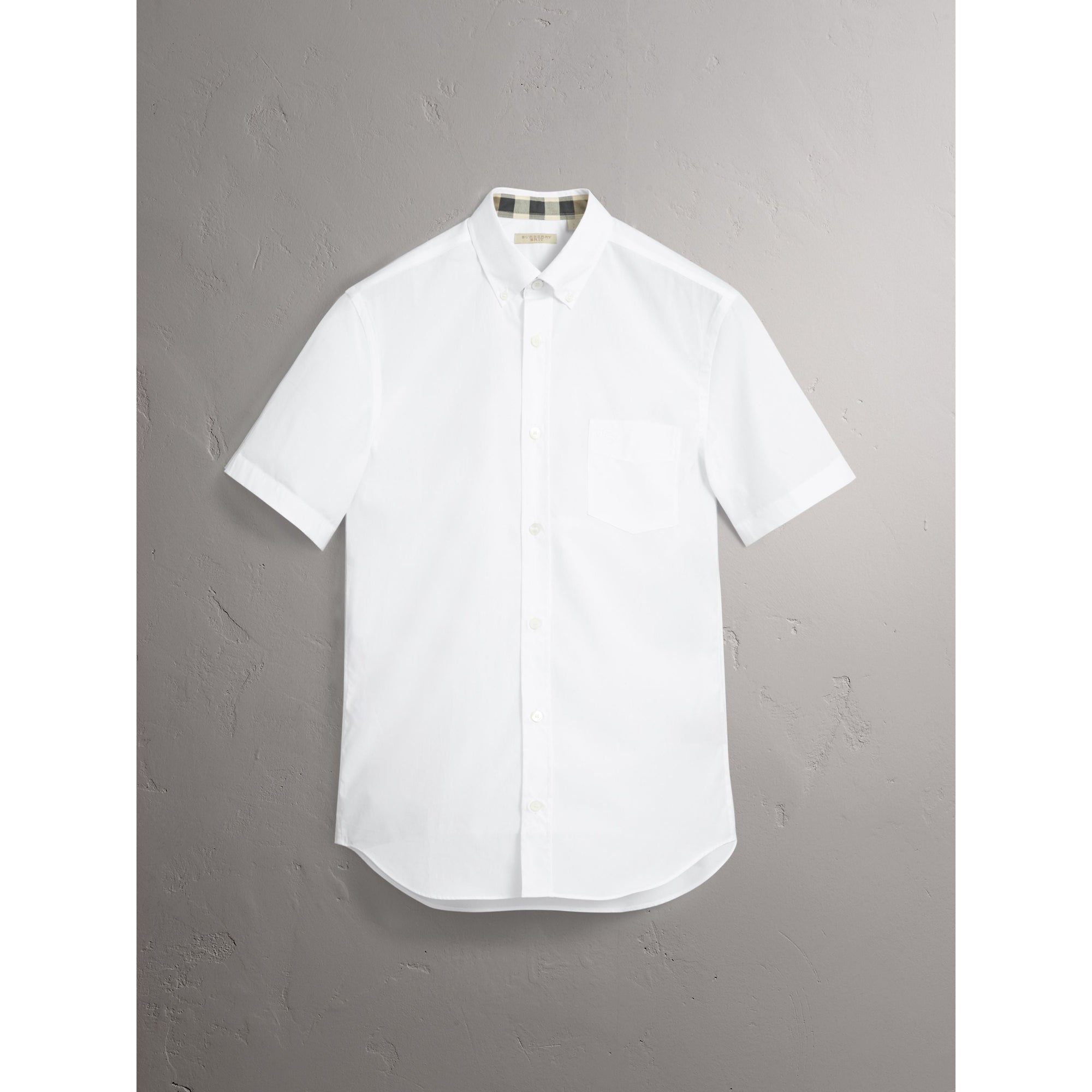 WHITE Chemise à manches courtes en popeline de coton extensible