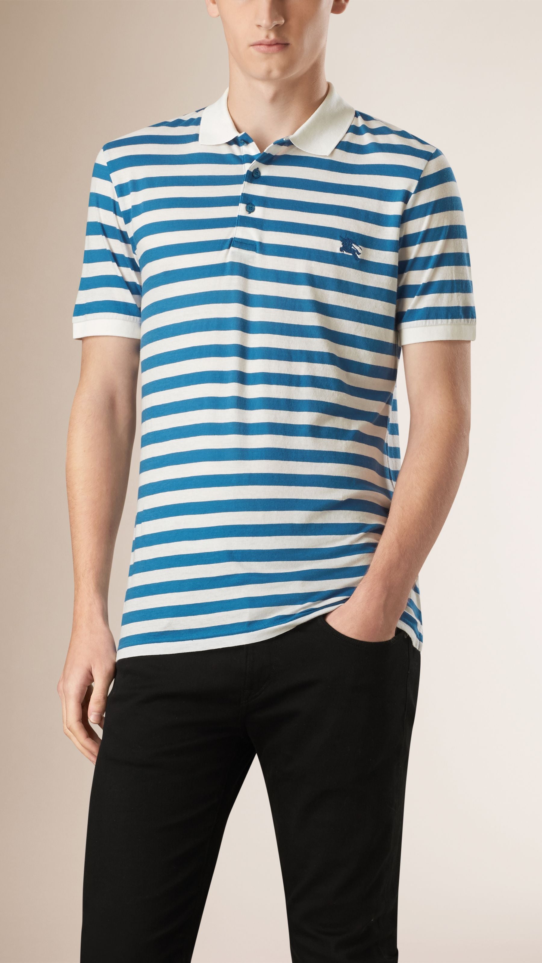 BLUE AZURE/WHITE Polo en coton rayé