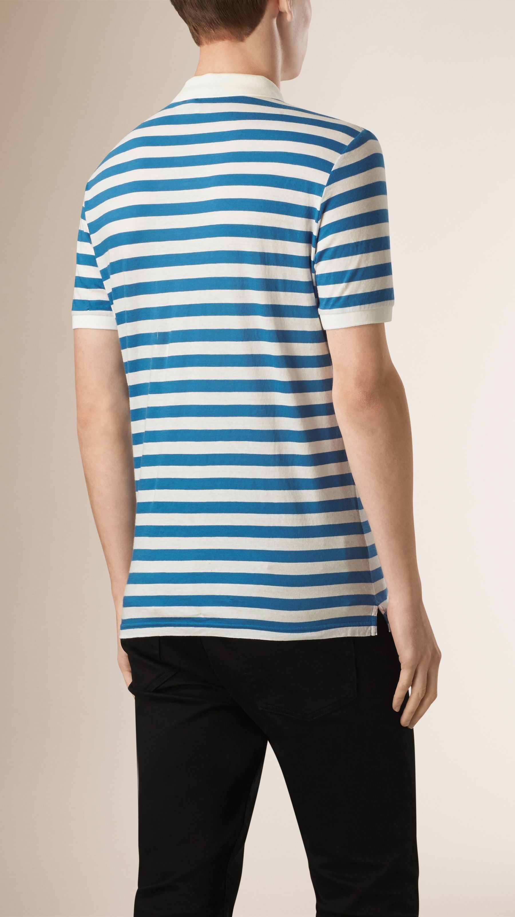 BLUE AZURE/WHITE Polo en coton rayé
