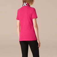 BRIGHT HIBISCUS Polo en piqué de coton extensible avec éléments check