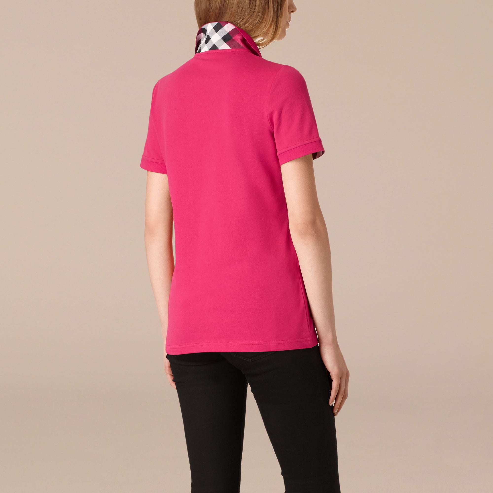 BRIGHT HIBISCUS Polo en piqué de coton extensible avec éléments check