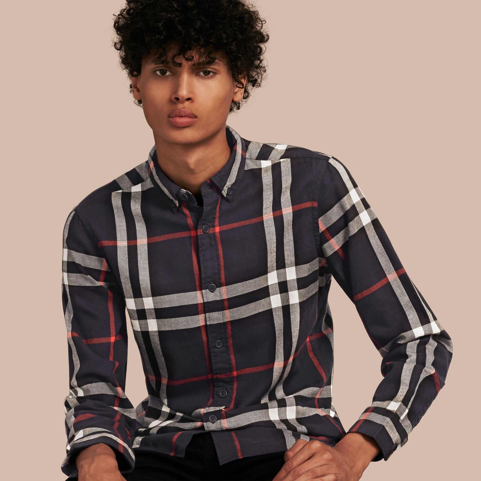 NAVY Chemise en flanelle de coton à motif check