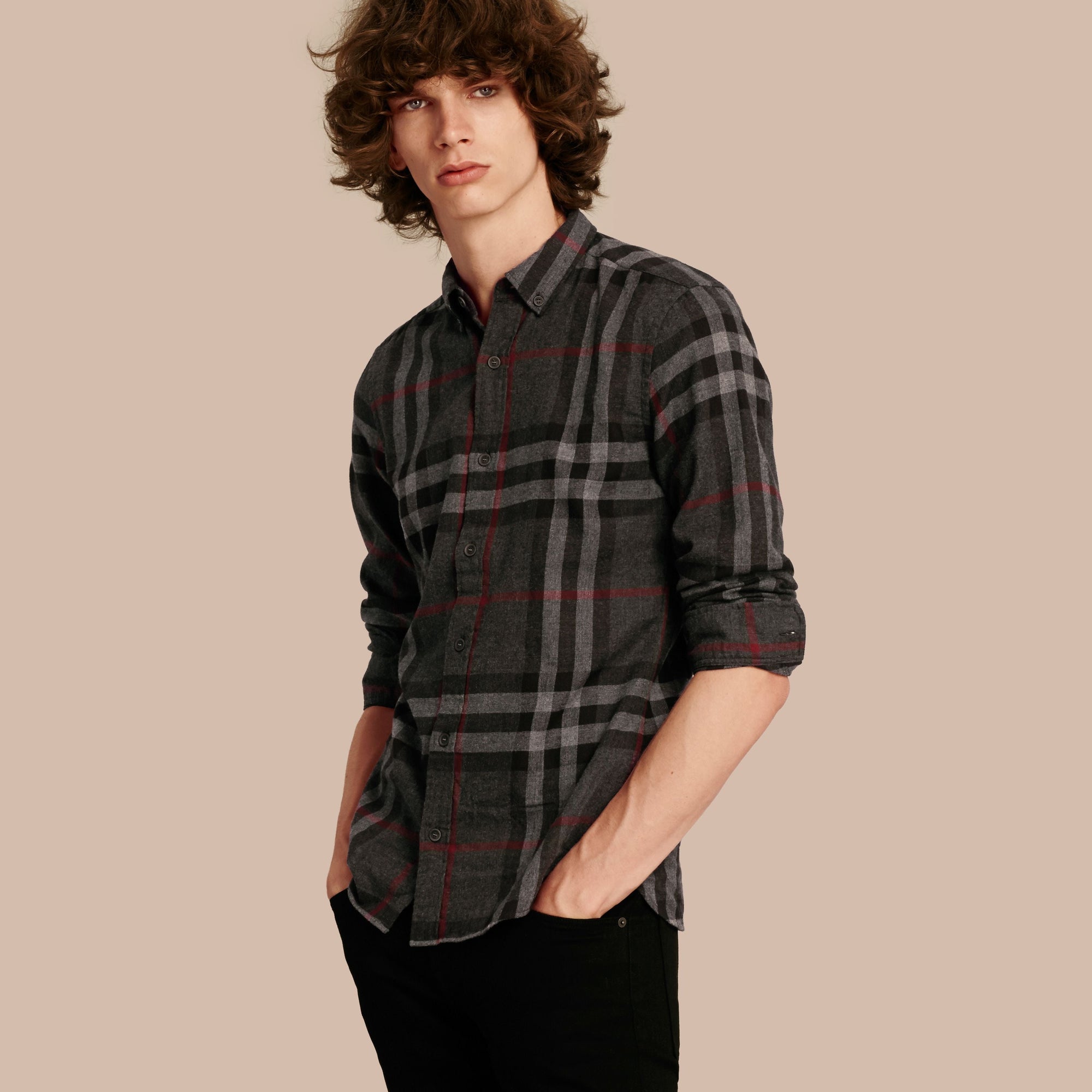 CHARCOAL Chemise en flanelle de coton à motif check