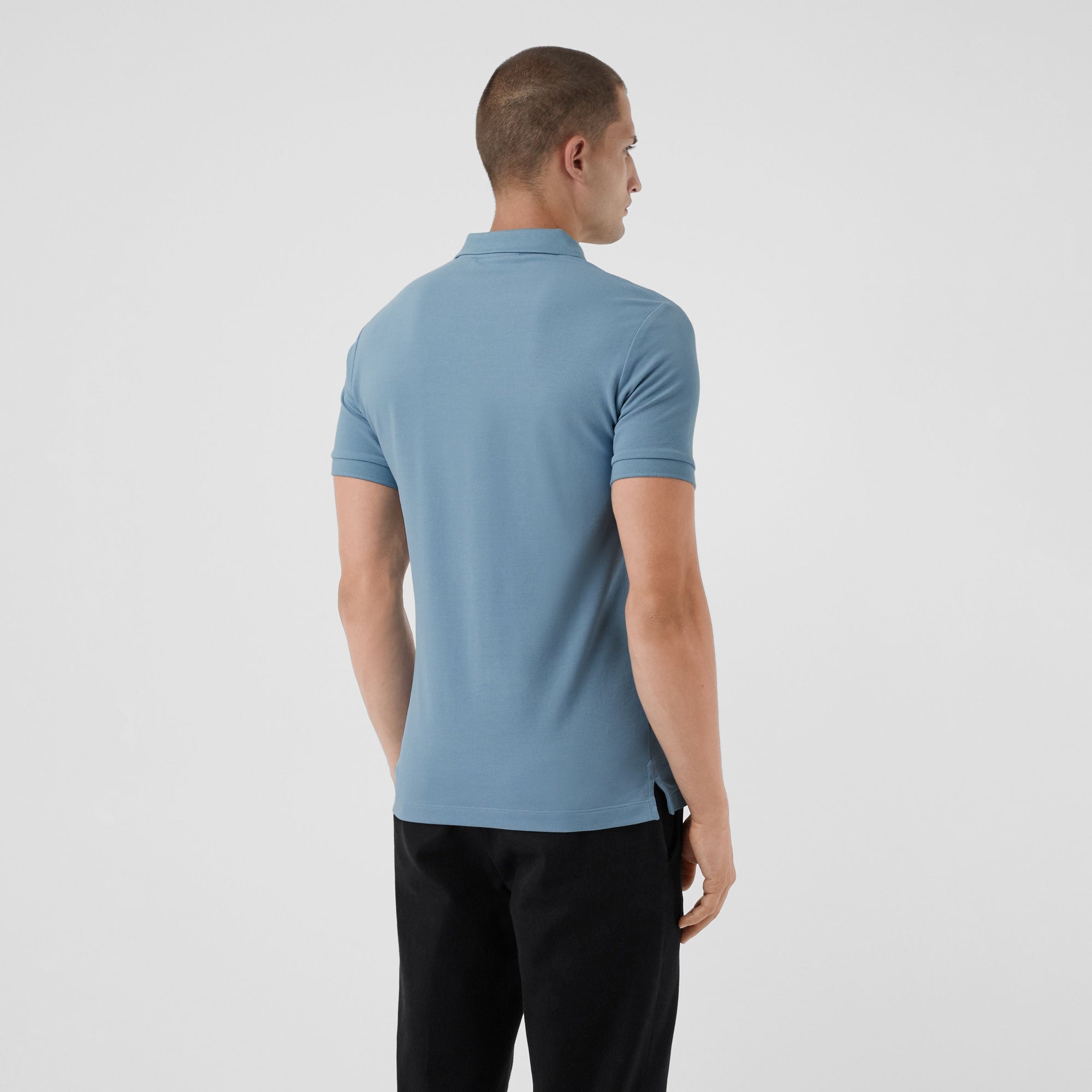 PALE BLUE Polo en piqué de coton avec patte à motif check