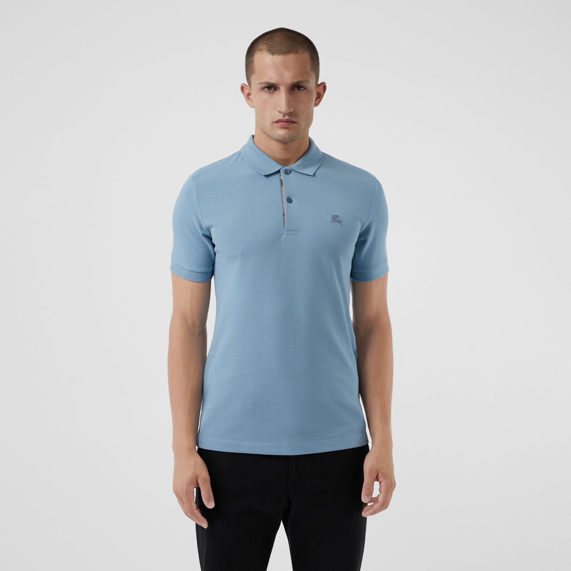 PALE BLUE Polo en piqué de coton avec patte à motif check