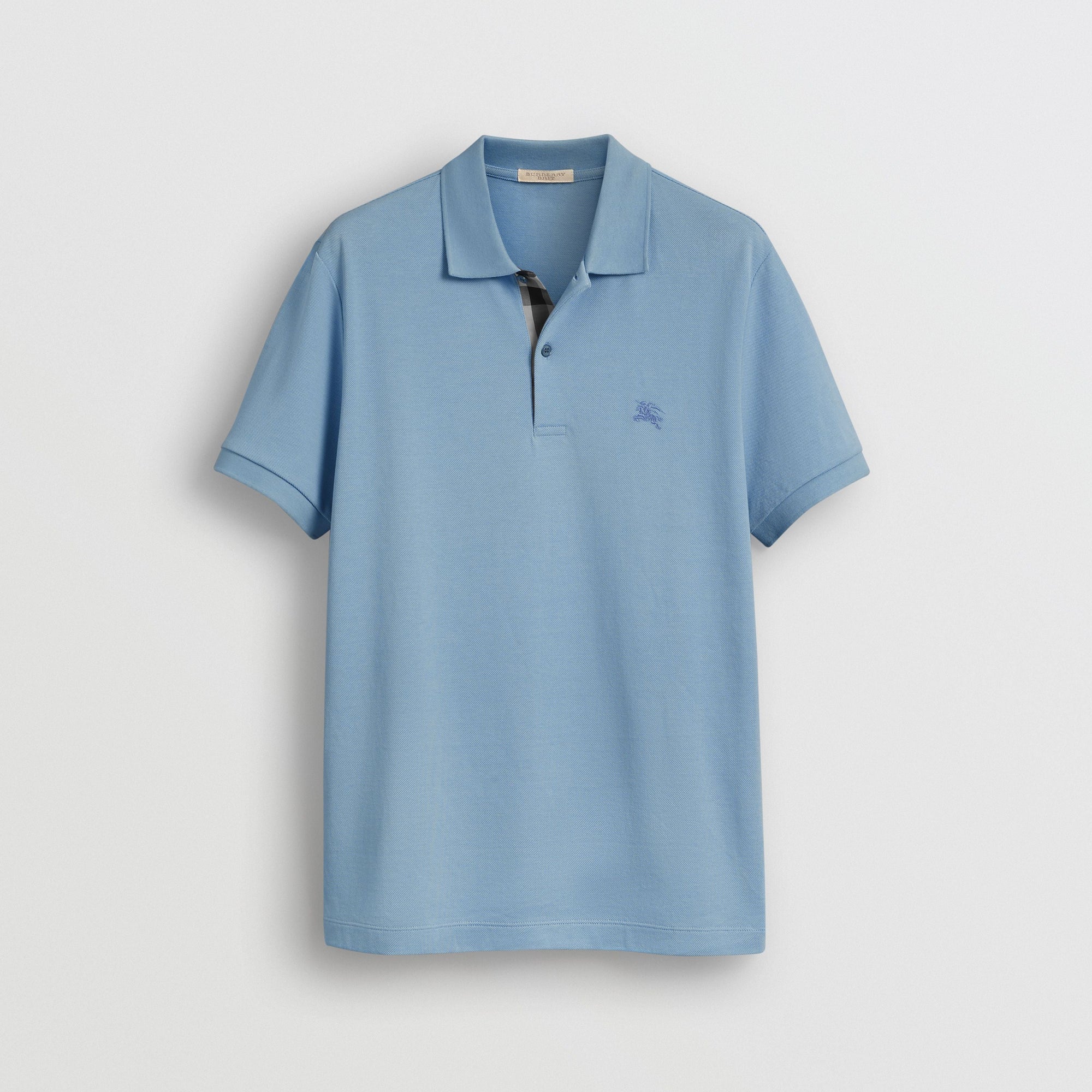 PALE BLUE Polo en piqué de coton avec patte à motif check