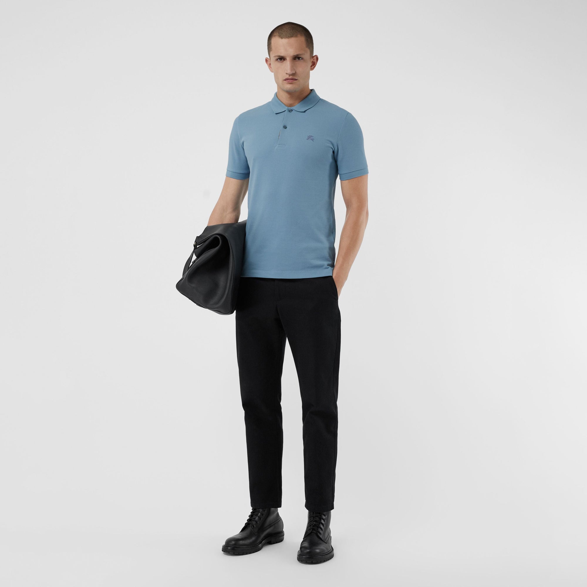 PALE BLUE Polo en piqué de coton avec patte à motif check