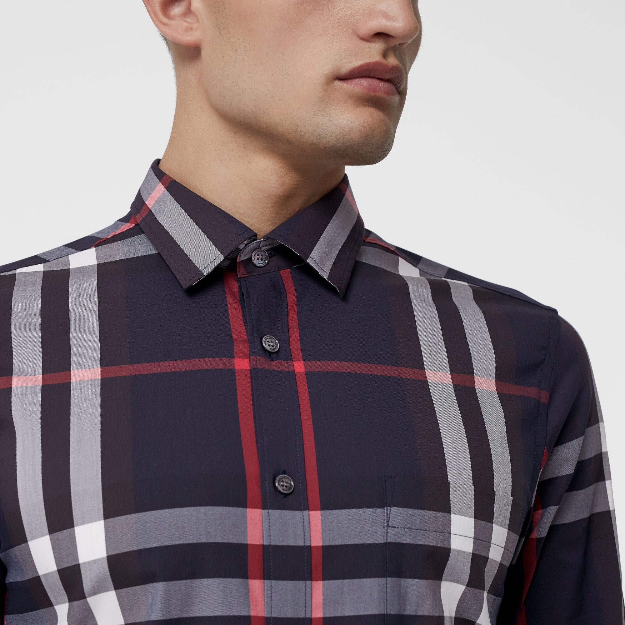 NAVY Chemise en coton extensible à motif check