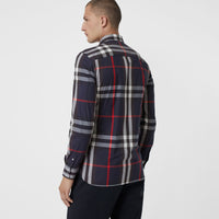 NAVY Chemise en coton extensible à motif check