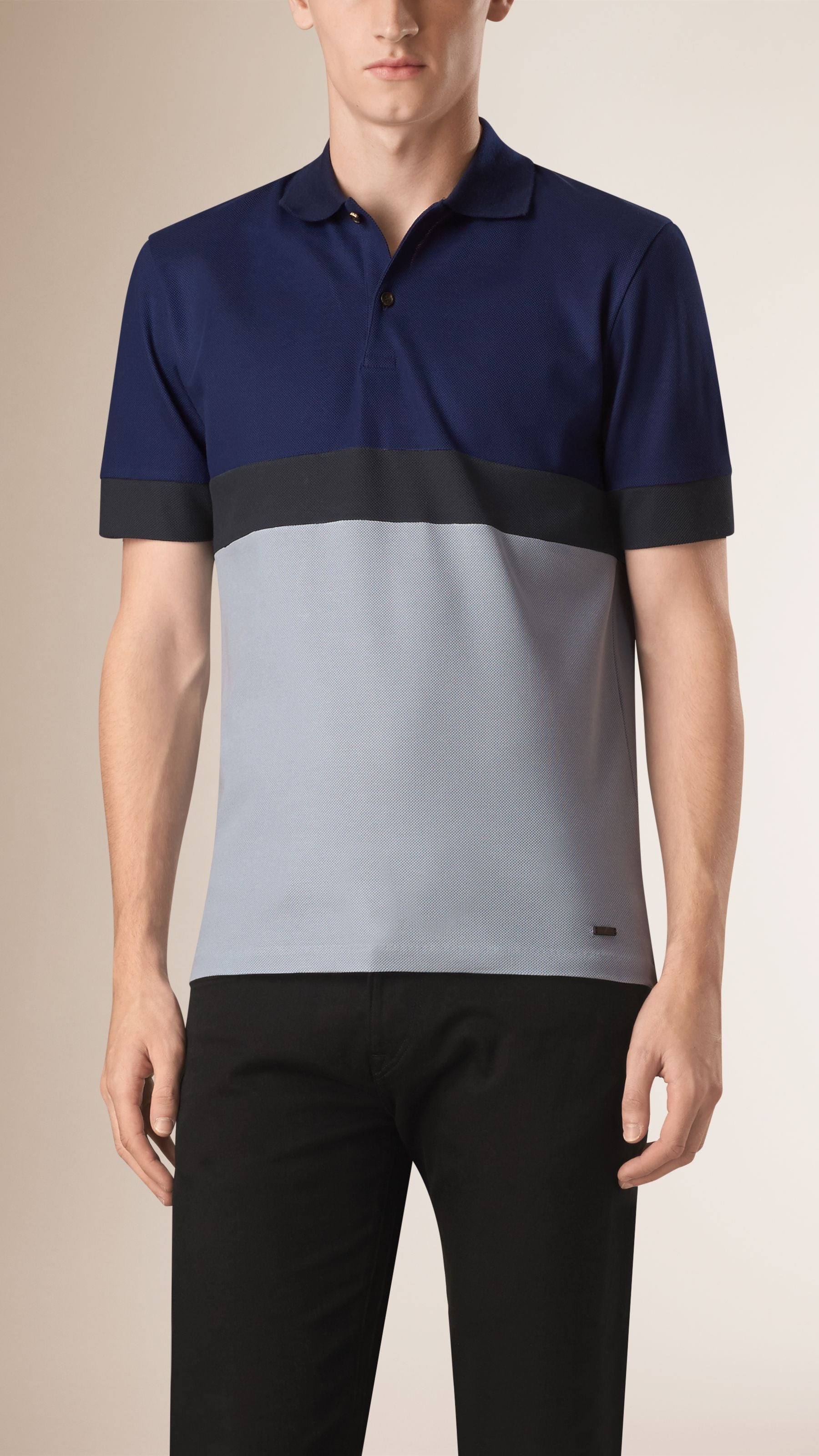PALE SKY BLUE/NV BLU Polo color-block en coton