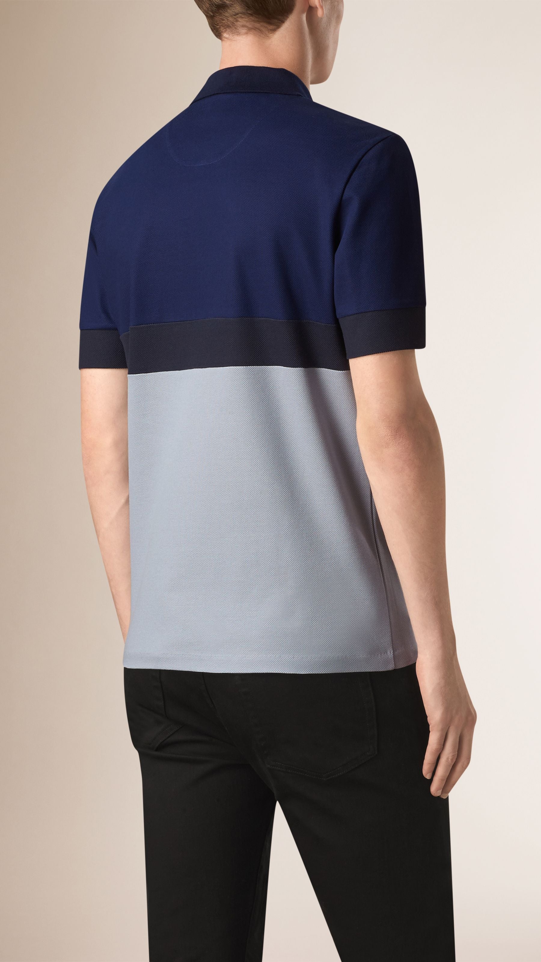 PALE SKY BLUE/NV BLU Polo color-block en coton