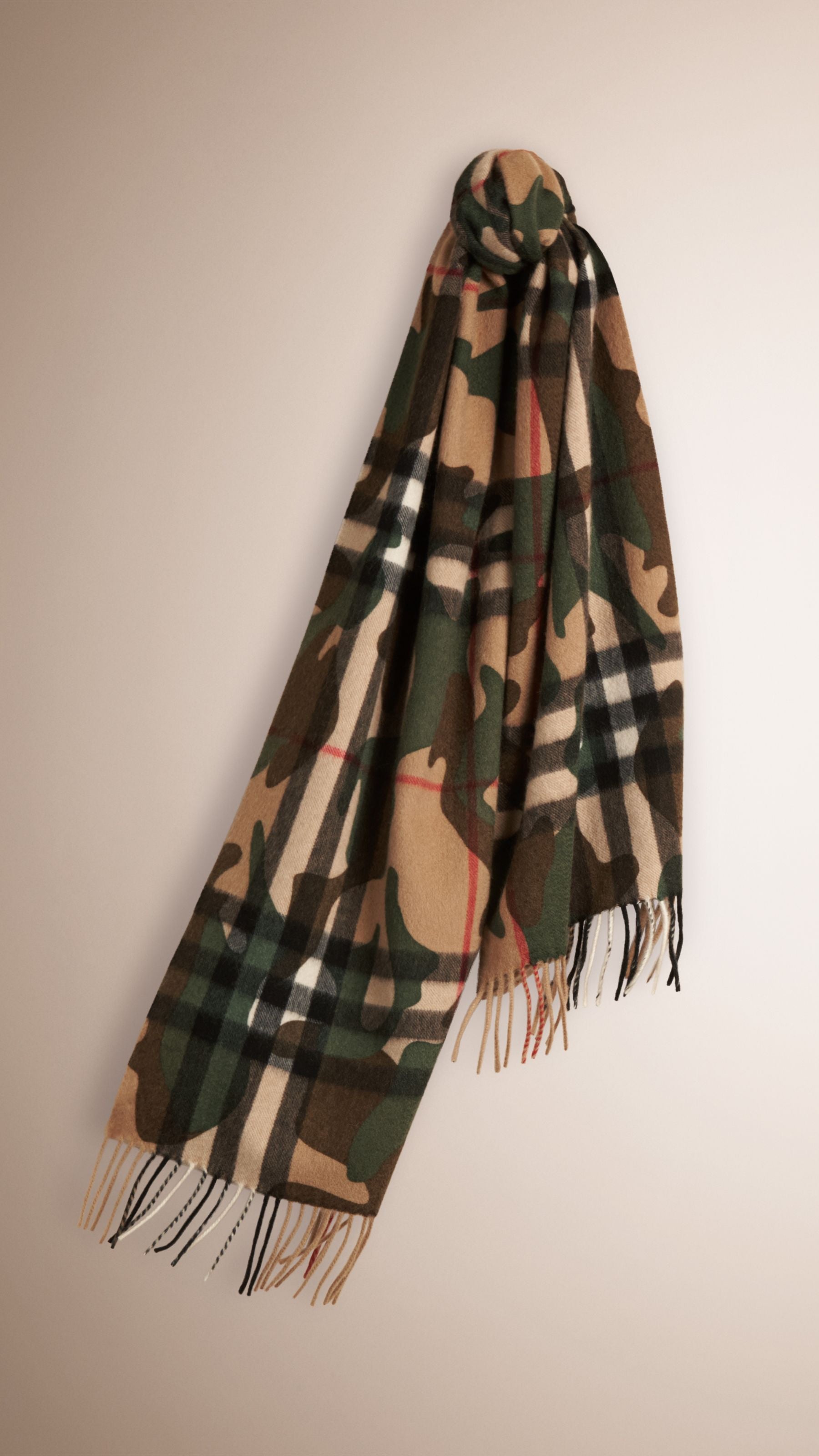 PINE GREEN Écharpe en cachemire à motif check et imprimé camouflage