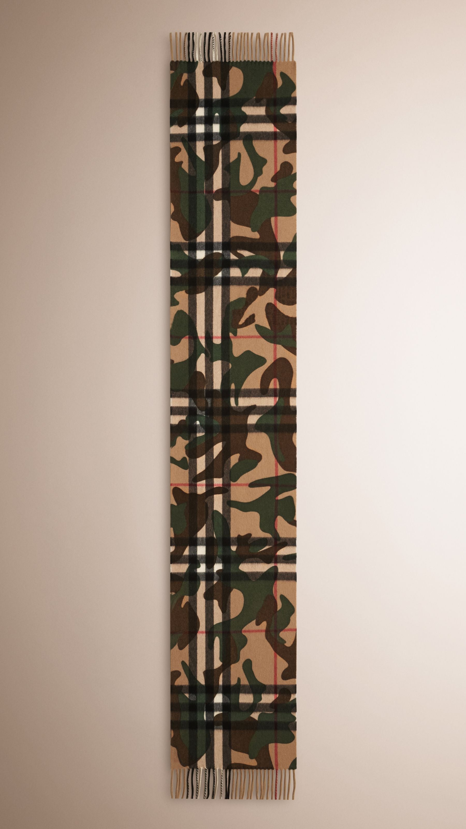 PINE GREEN Écharpe en cachemire à motif check et imprimé camouflage