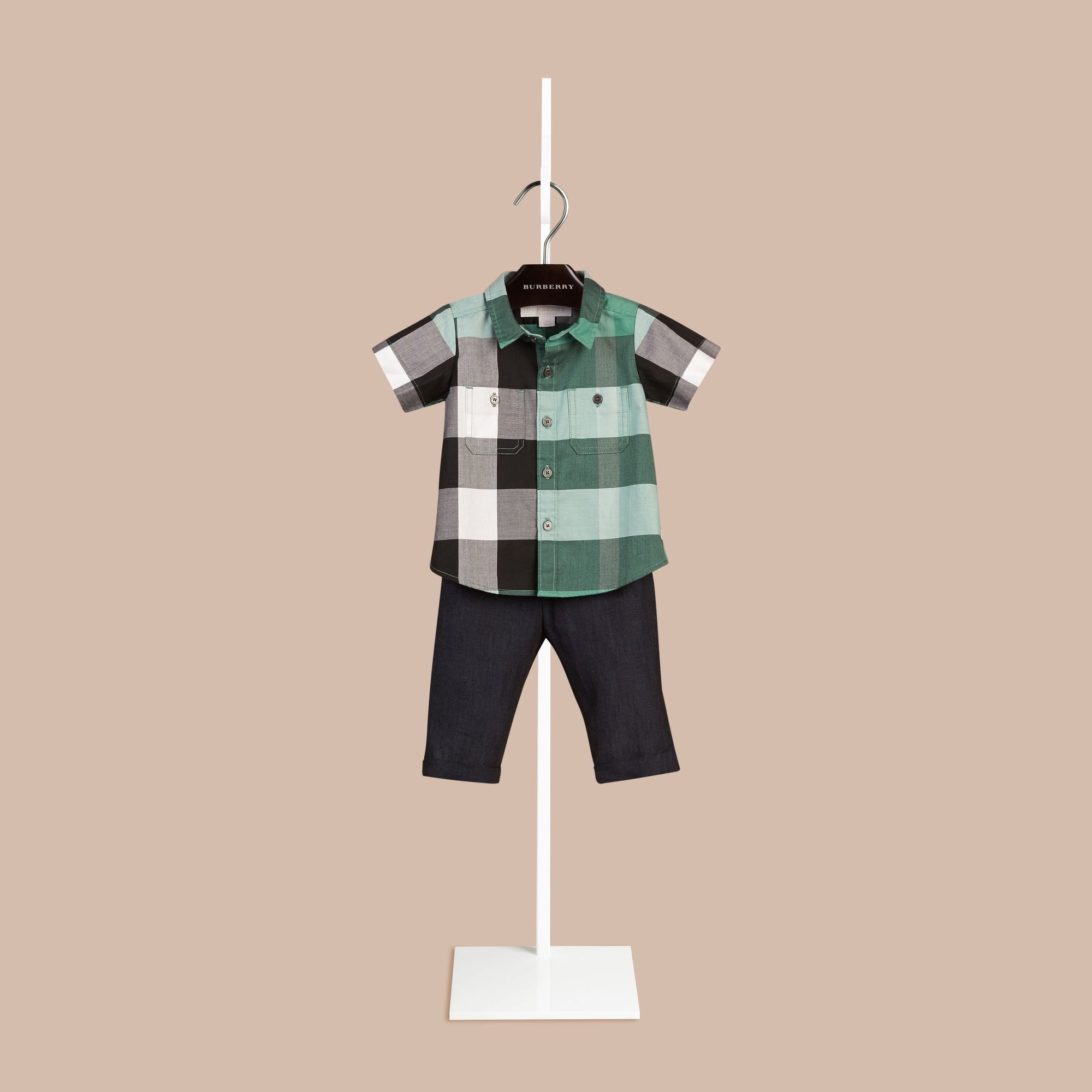 AQUA GREEN Chemise en coton à manches courtes avec motif check