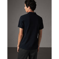 DARK NAVY Polo en piqué de coton avec patte à motif check