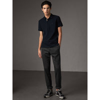 DARK NAVY Polo en piqué de coton avec patte à motif check
