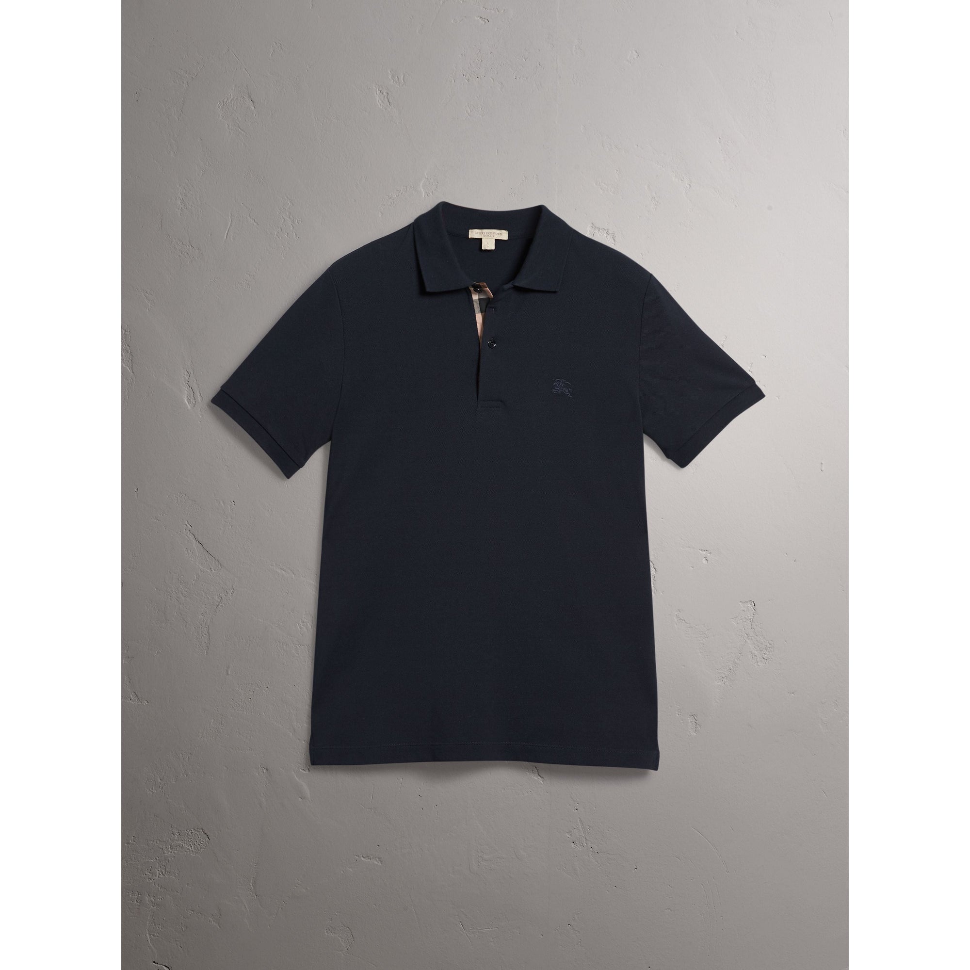 DARK NAVY Polo en piqué de coton avec patte à motif check