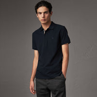 DARK NAVY Polo en piqué de coton avec patte à motif check