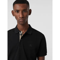 BLACK Polo en piqué de coton avec patte à motif check