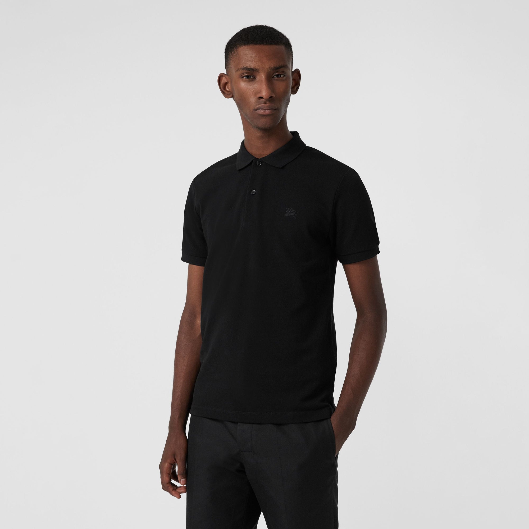BLACK Polo en piqué de coton avec patte à motif check