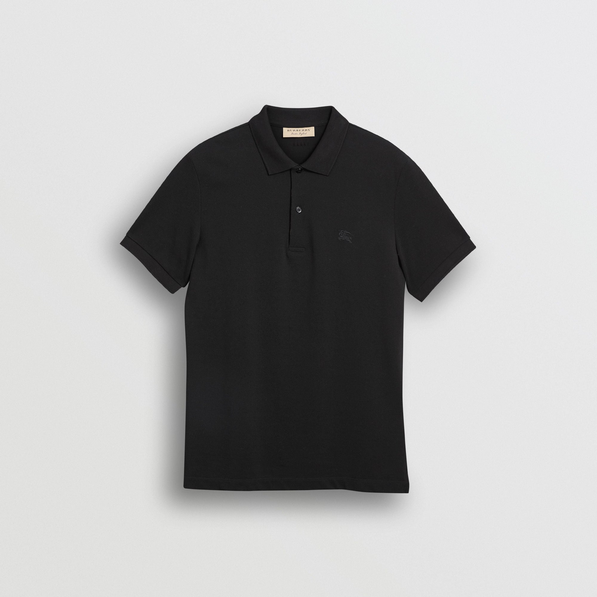 BLACK Polo en piqué de coton avec patte à motif check