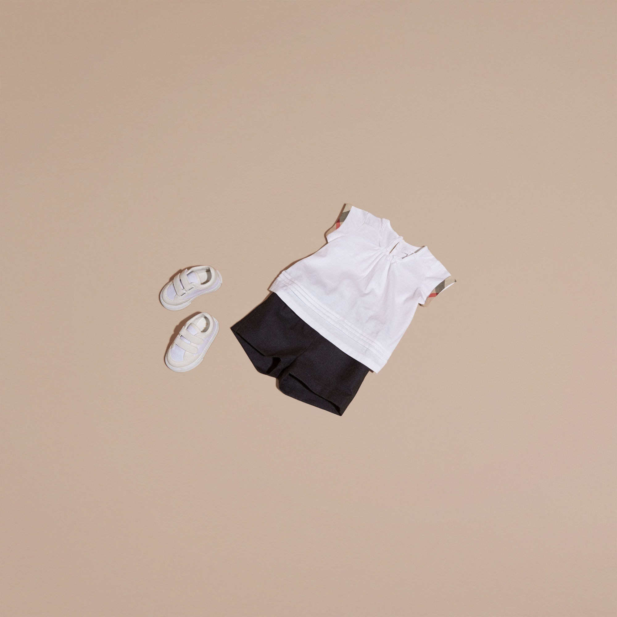 WHITE T-shirt en coton avec plis et motif check