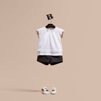 WHITE T-shirt en coton avec plis et motif check