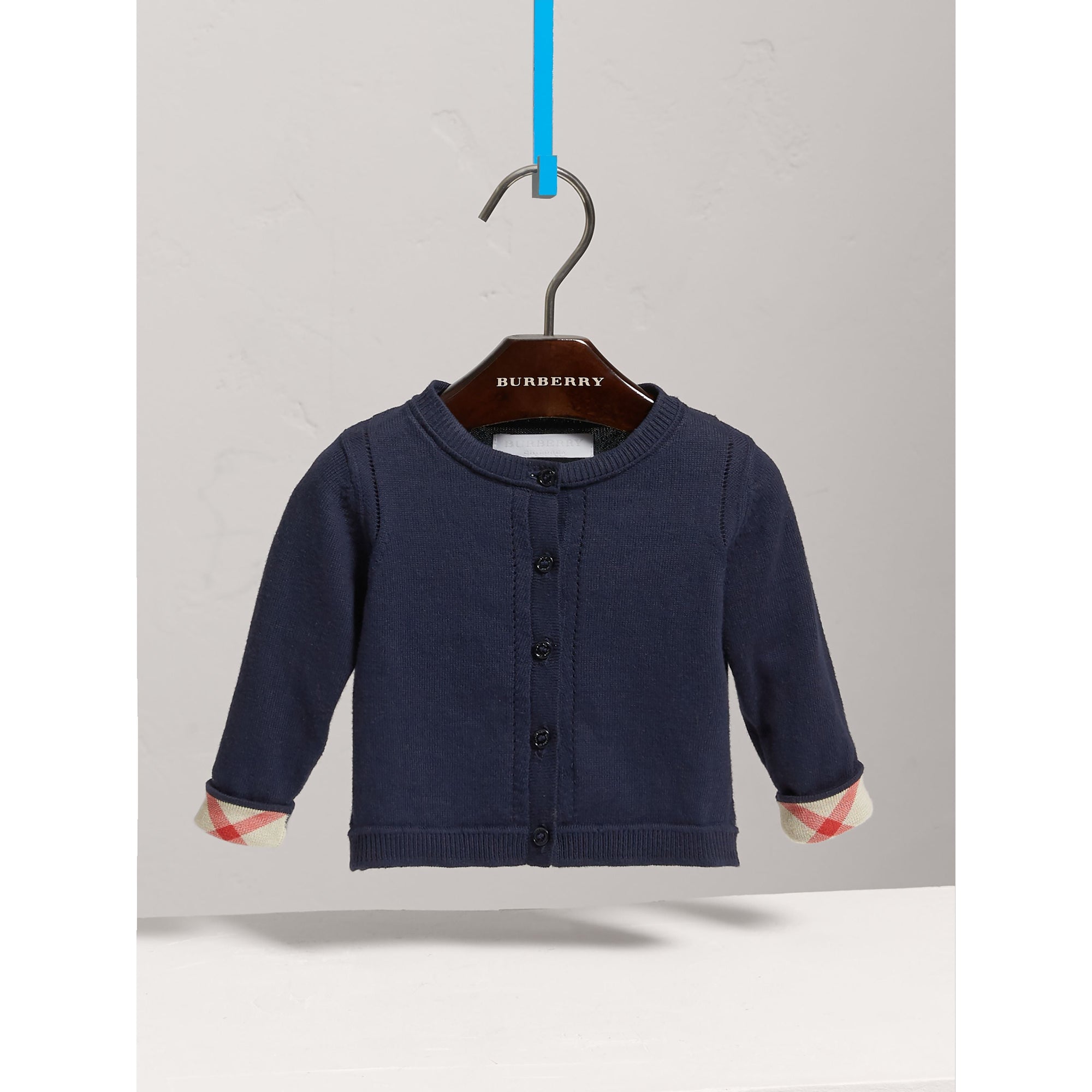 NAVY Cardigan en coton avec poignets à motif check