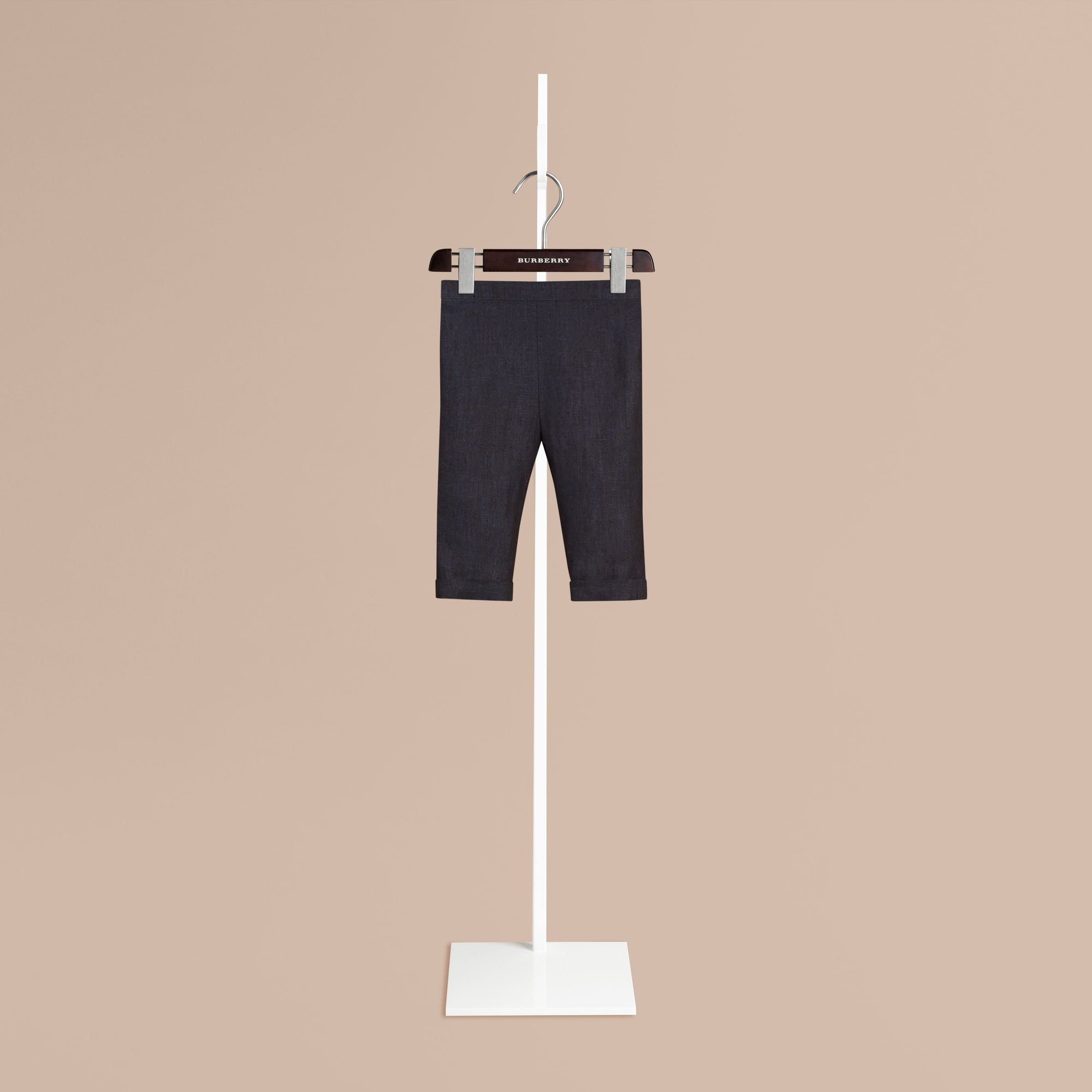NAVY Pantalon en lin à revers apparents