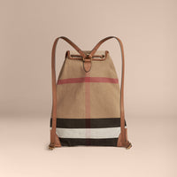 TAN Sac à dos en tissu Canvas Check avec éléments en cuir