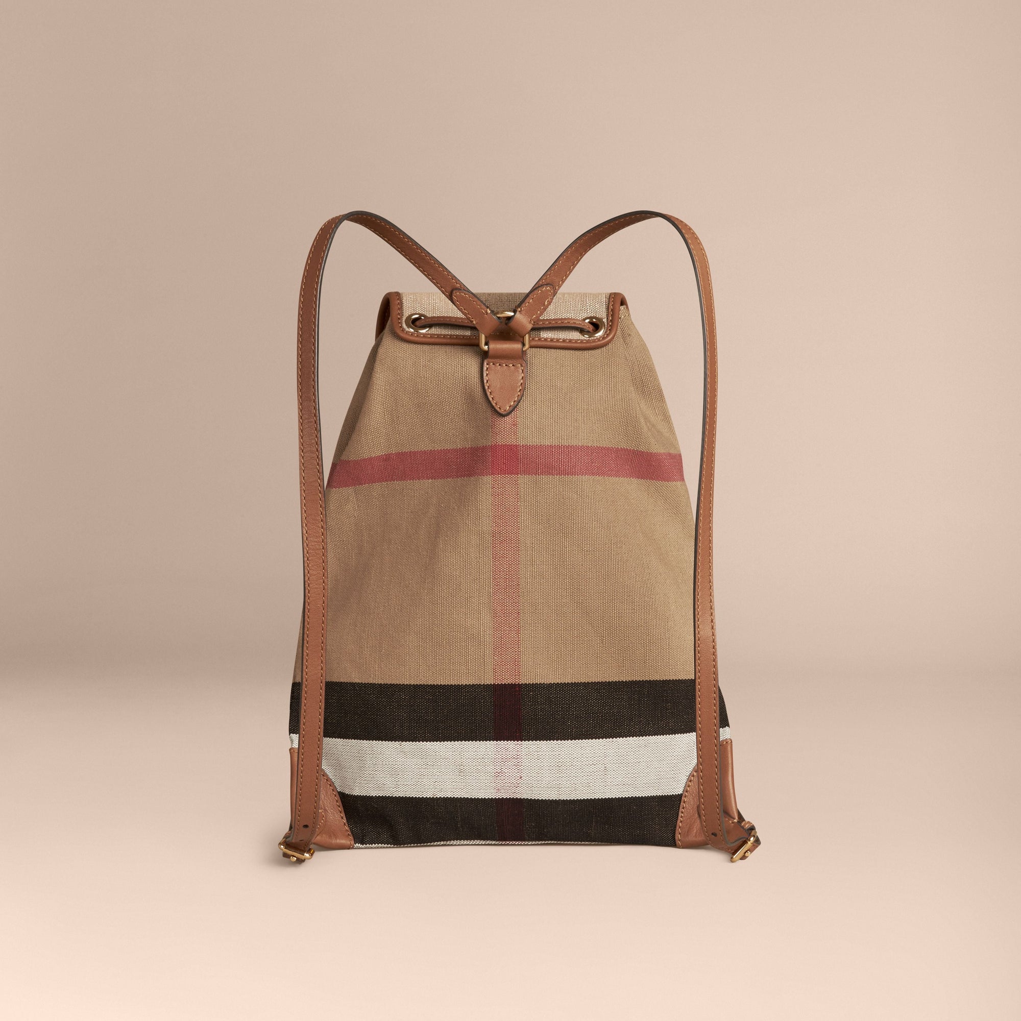 TAN Sac à dos en tissu Canvas Check avec éléments en cuir