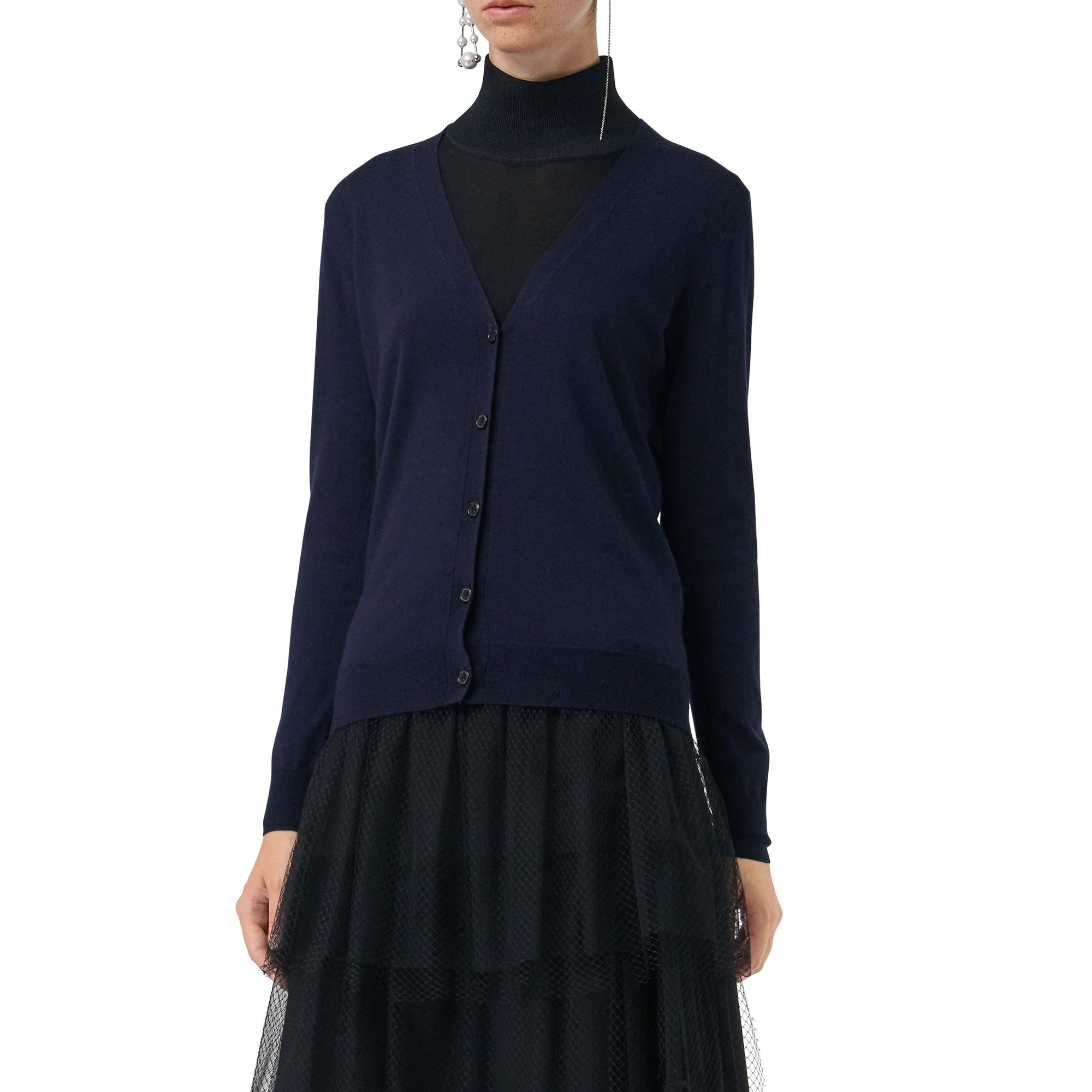 NAVY Cardigan en laine mérinos avec éléments check
