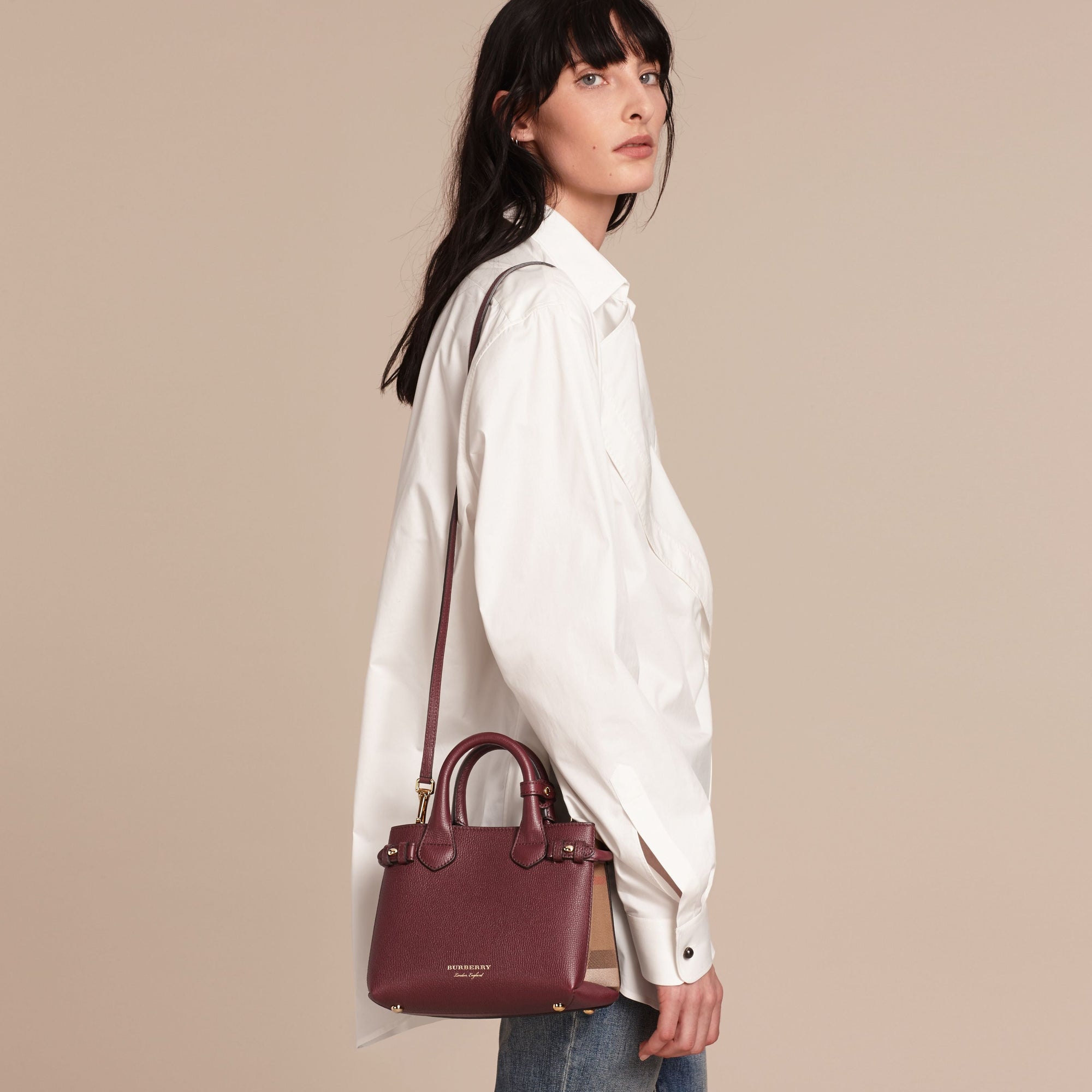 MAHOGANY RED The Baby Banner en cuir et coton House check