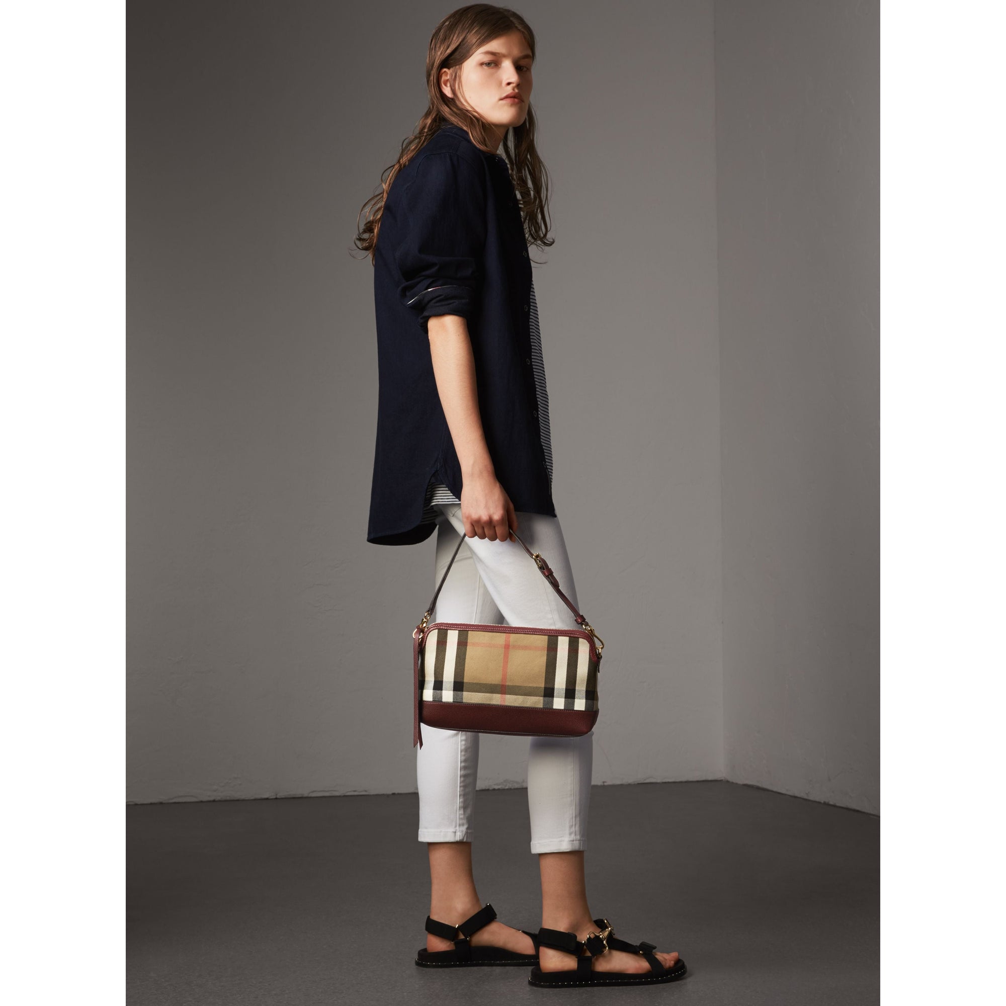 MAHOGANY RED Clutch en coton House check et cuir
