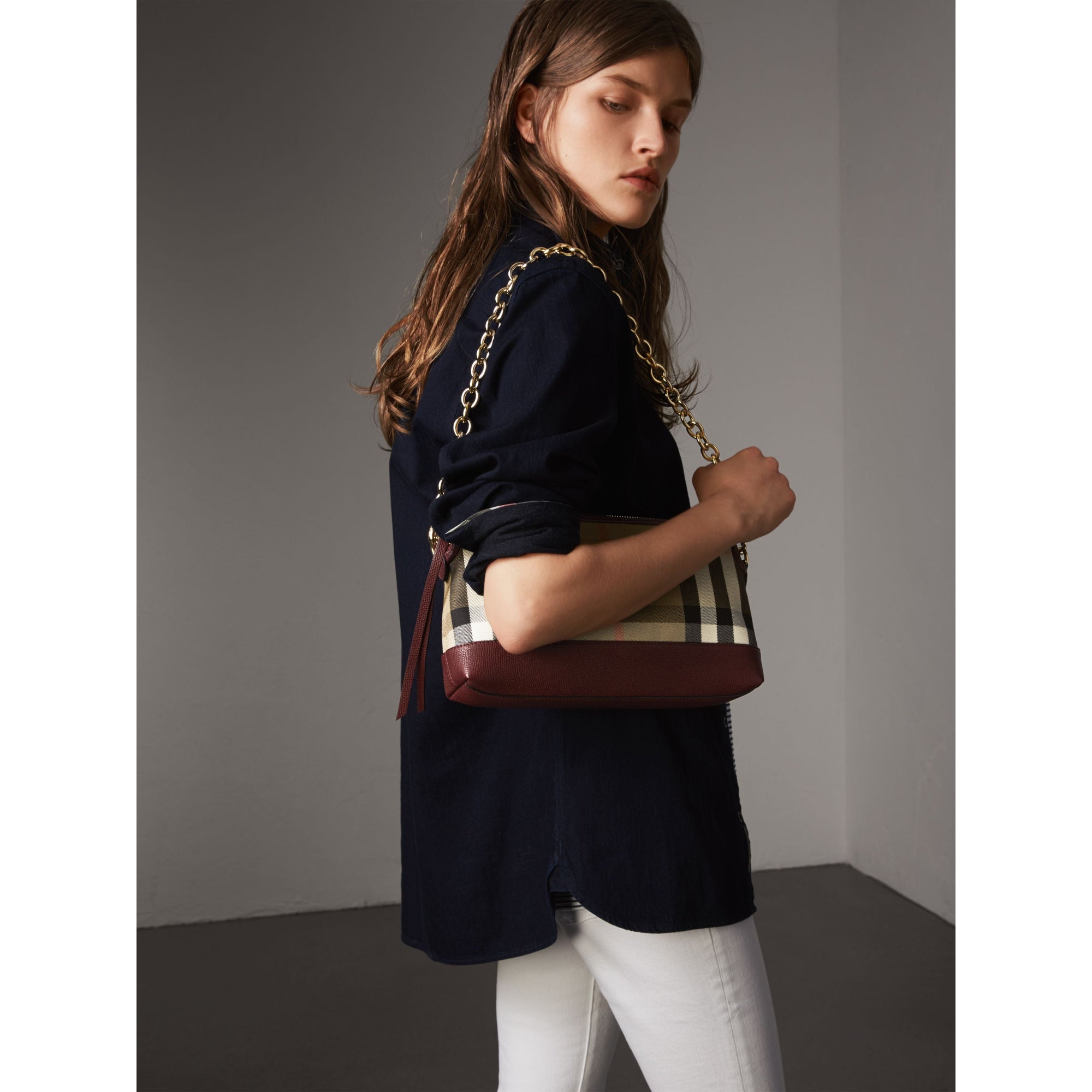 MAHOGANY RED Clutch en coton House check et cuir