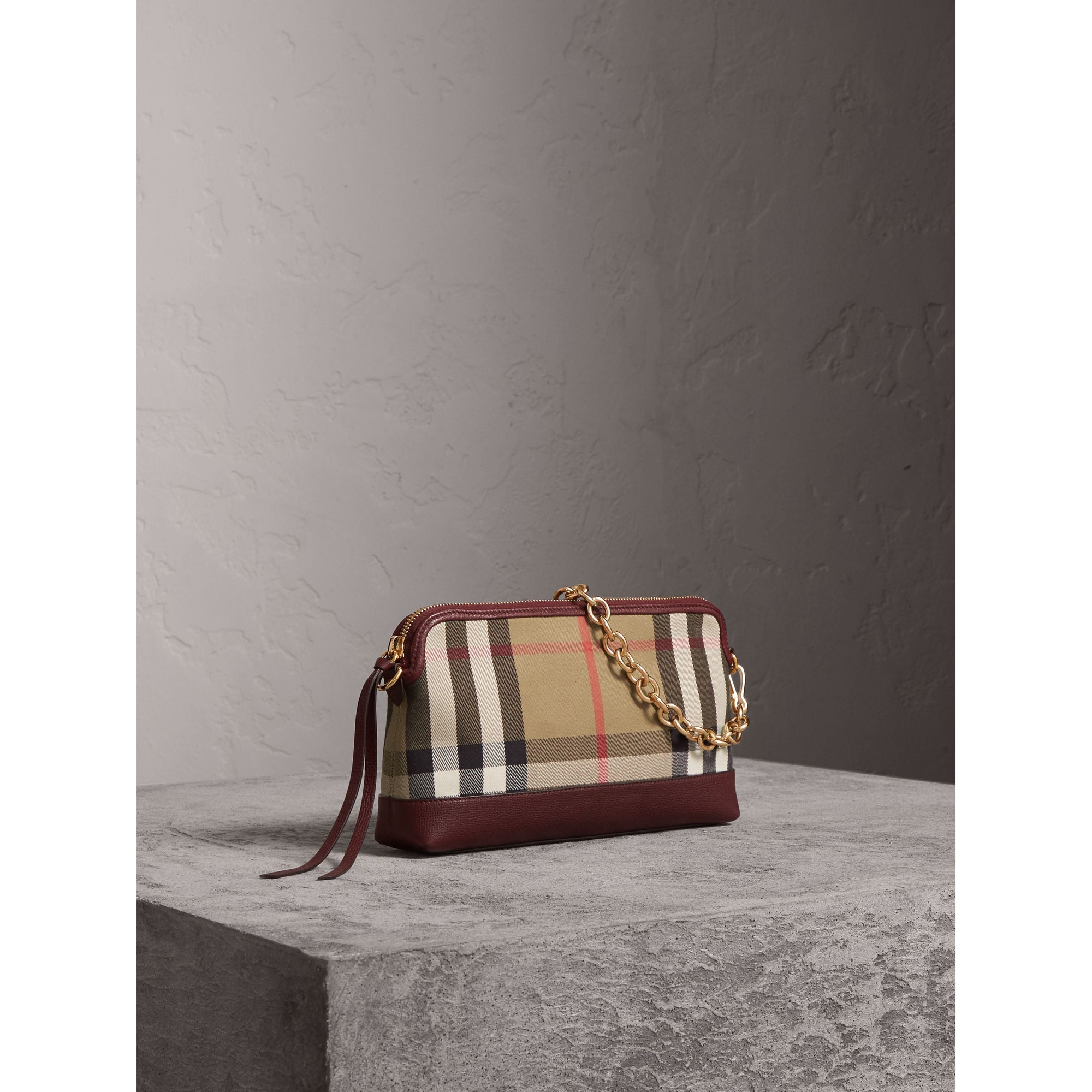 MAHOGANY RED Clutch en coton House check et cuir