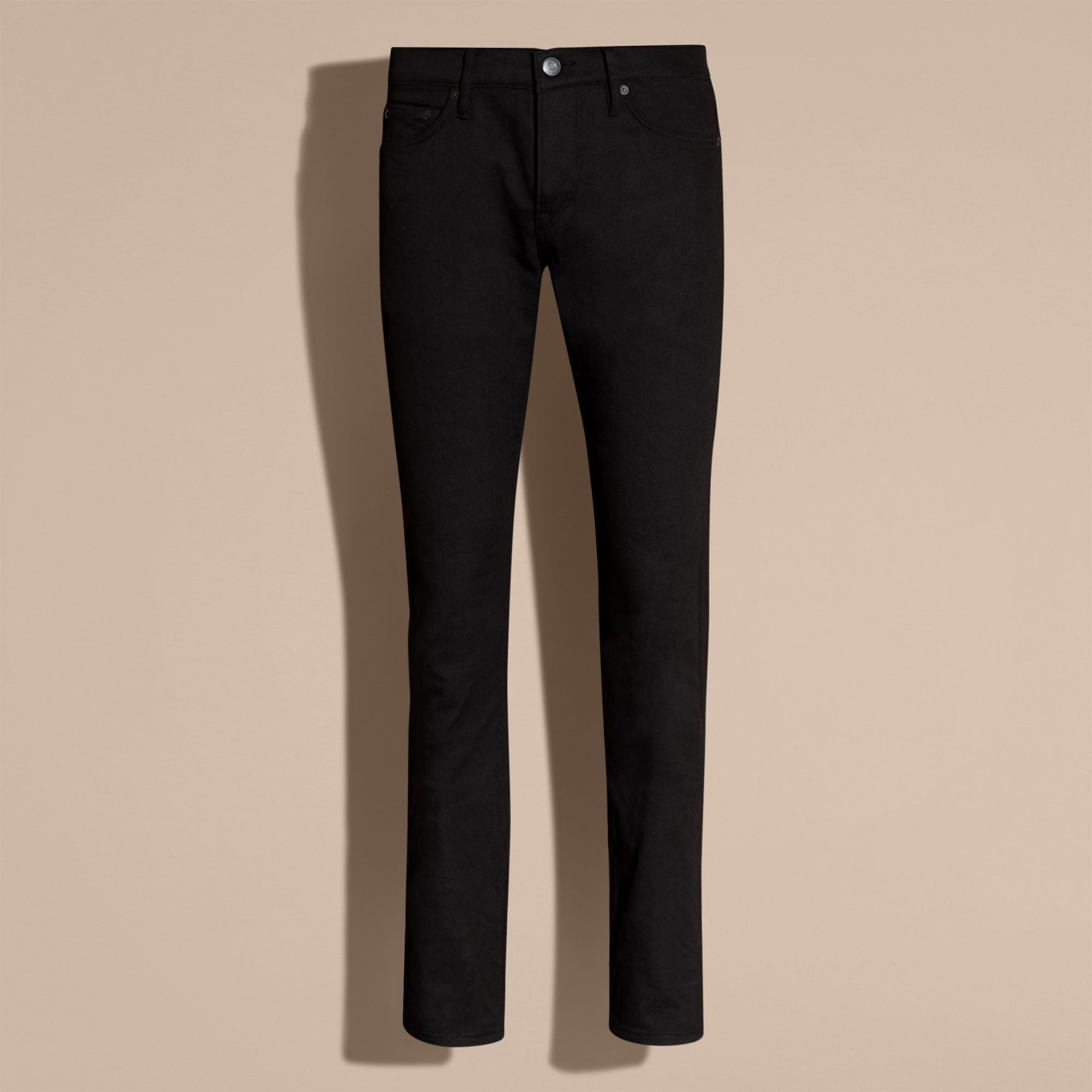 BLACK Jean délavé de coupe droite en denim extensible