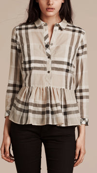 STONE Chemisier péplum en coton à motif check