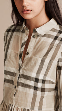 STONE Chemisier péplum en coton à motif check