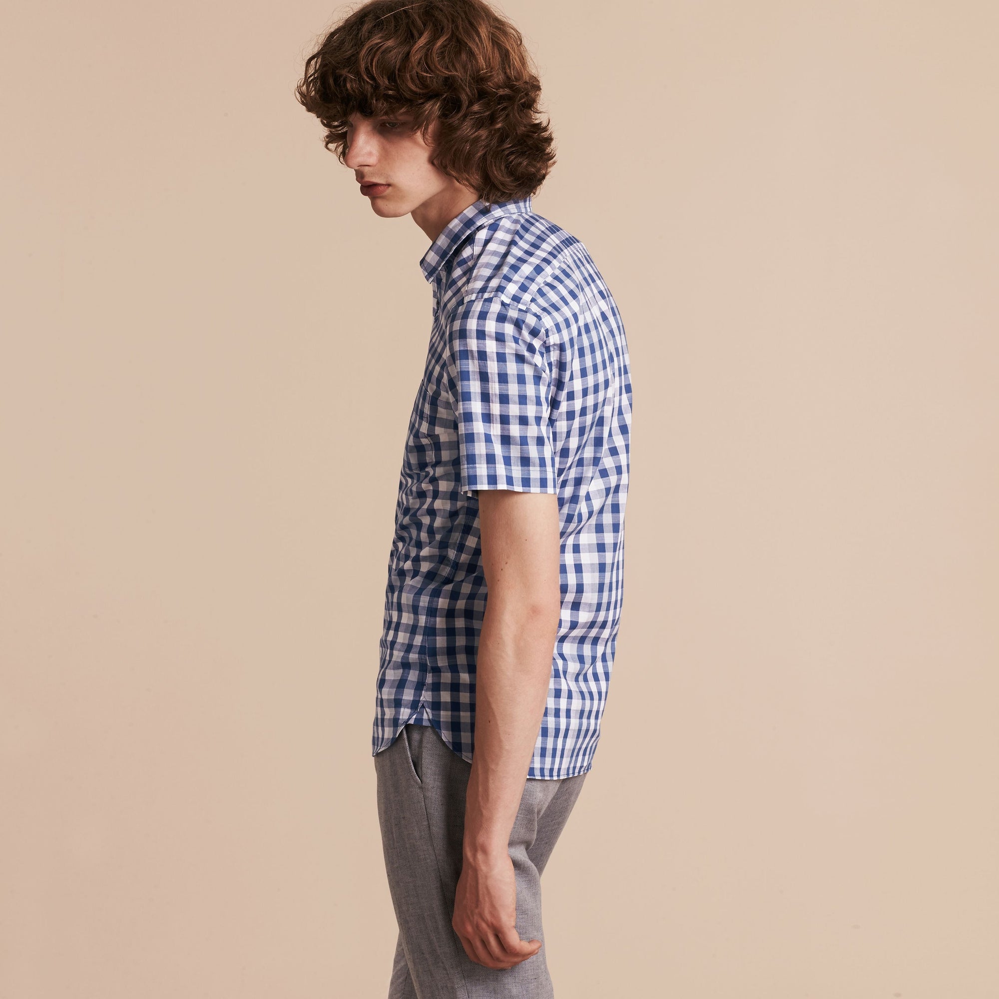 BRIGHT STEEL BLUE Chemise à manches courtes en coton à motif vichy