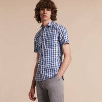 BRIGHT STEEL BLUE Chemise à manches courtes en coton à motif vichy
