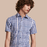 BRIGHT STEEL BLUE Chemise à manches courtes en coton à motif vichy