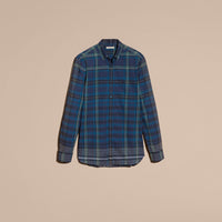 INDIGO Chemise en coton à motif check avec col boutonné