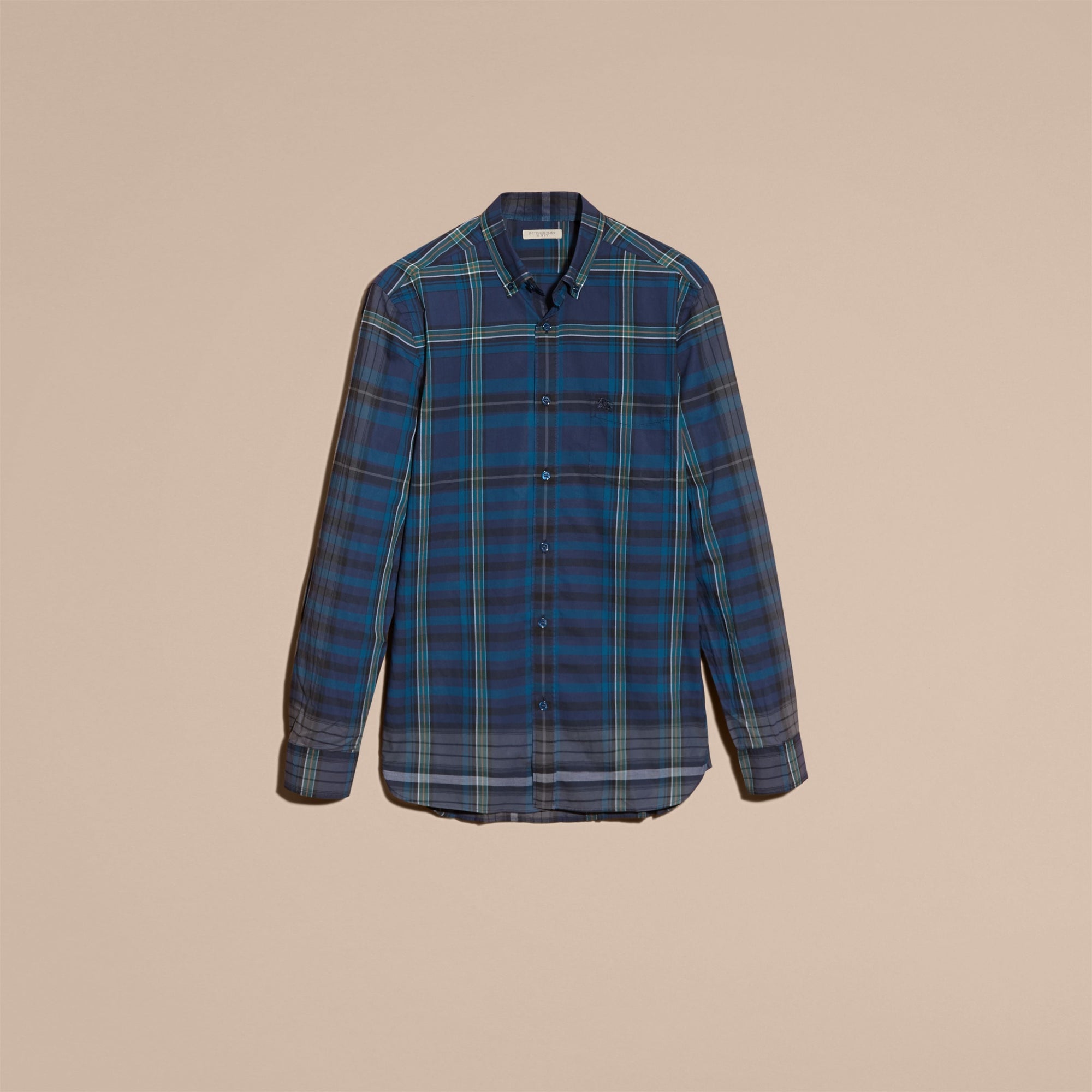 INDIGO Chemise en coton à motif check avec col boutonné