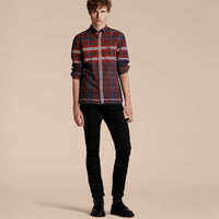 BURGUNDY RED Chemise en coton à motif check avec col boutonné